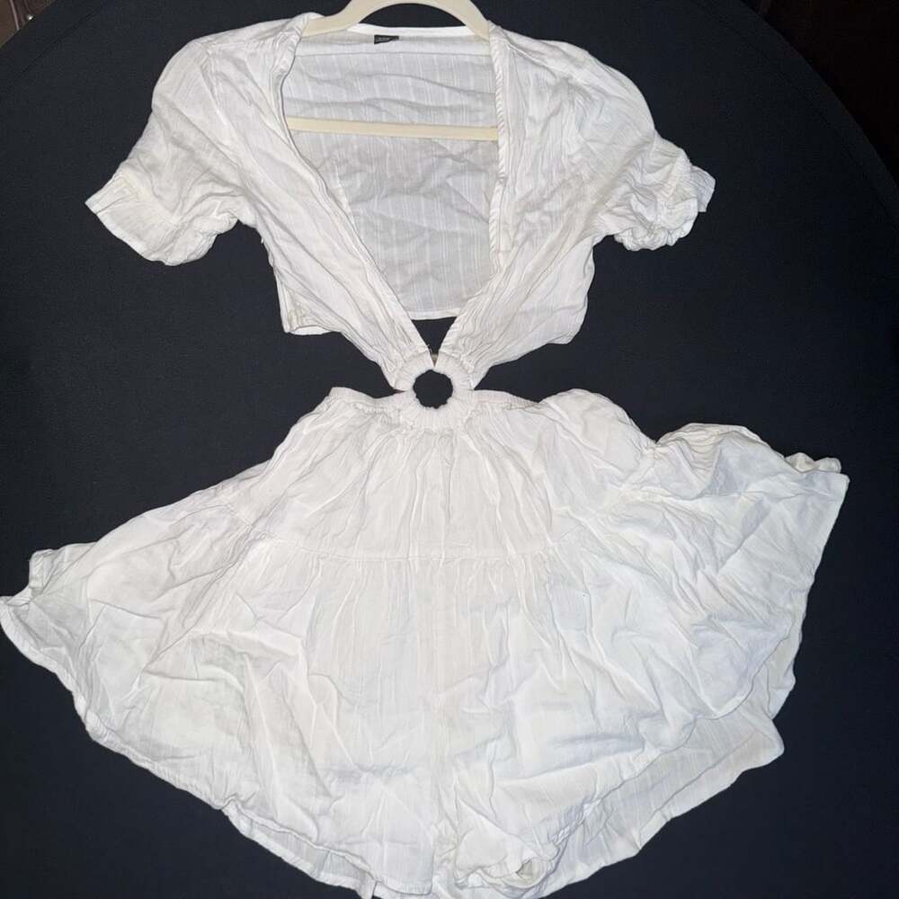 SHEIN White Cutout O-Ring Crop Top and Skirt Set Size XS